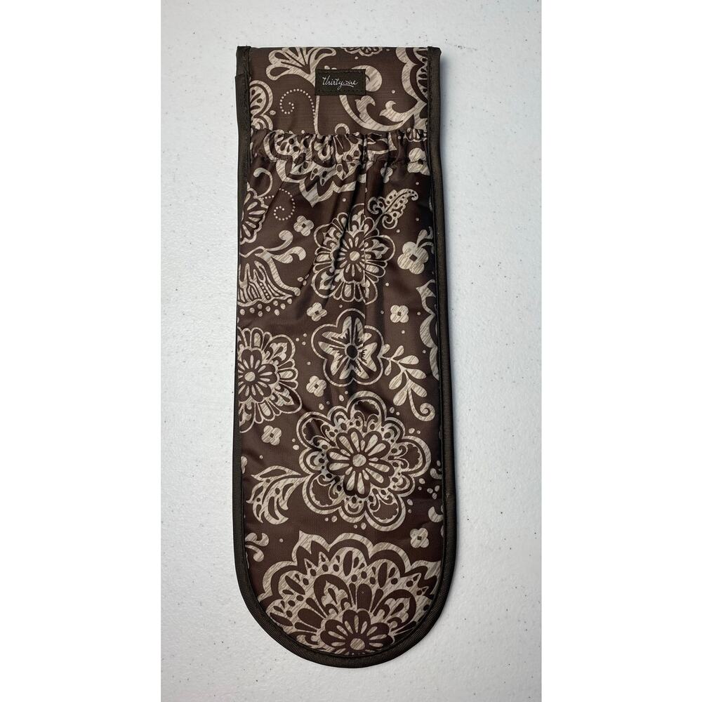 Thirty-One Gifts Brown Woodblock Floral Flat Iron Carrying Case